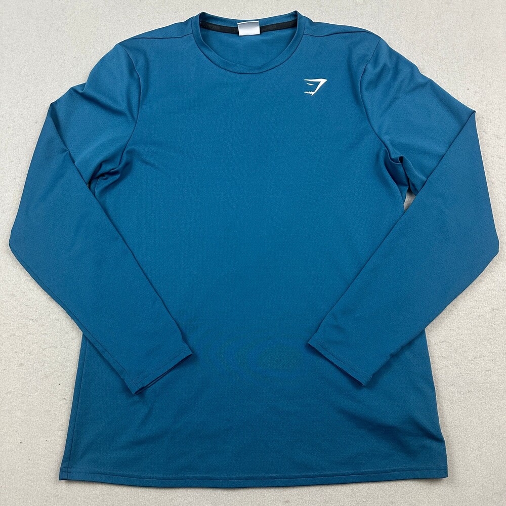 Gymshark Shirt Men Large Solid Blue Long Sleeve Crewneck Athletic Training Top L